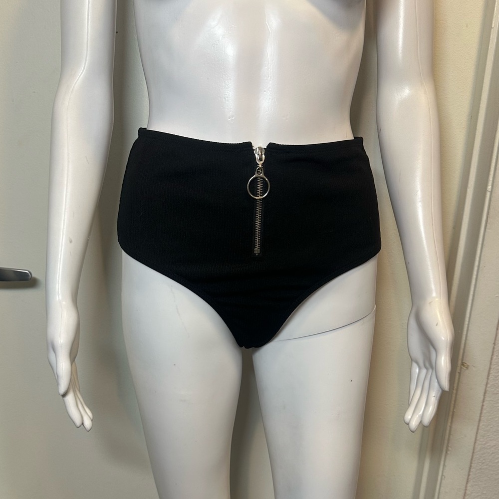 MOTEL high waisted ribbed swim bottoms with o ring zipper